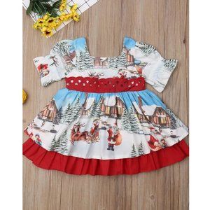 Christmas Vintage Inspired Print Santa Sleigh Reindeer Dress Sz 5-6 Years NWT🦋
